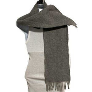 FINE MERINO WOOL Fringe Scarf Thick Warm Cozy Gray 52 x 7.5 inches